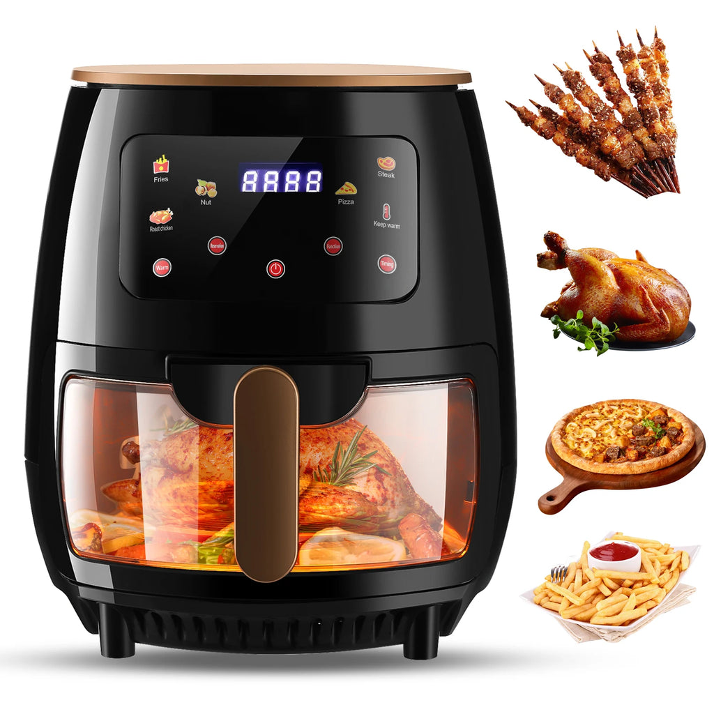 Air Fryer, 6QT Airfryer Oven with Viewing Window Oilless Cooker with Digital Display 6 Cooking Presets Dishwasher Safe black
