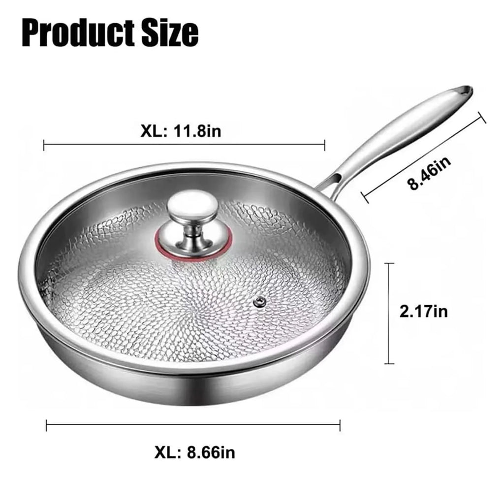 Titanium Non-stick Frying Pan with Lid Scratch-proof Three-layer Hammered Design Quick Uniform Warming Healthy Cooking For All Stove Types