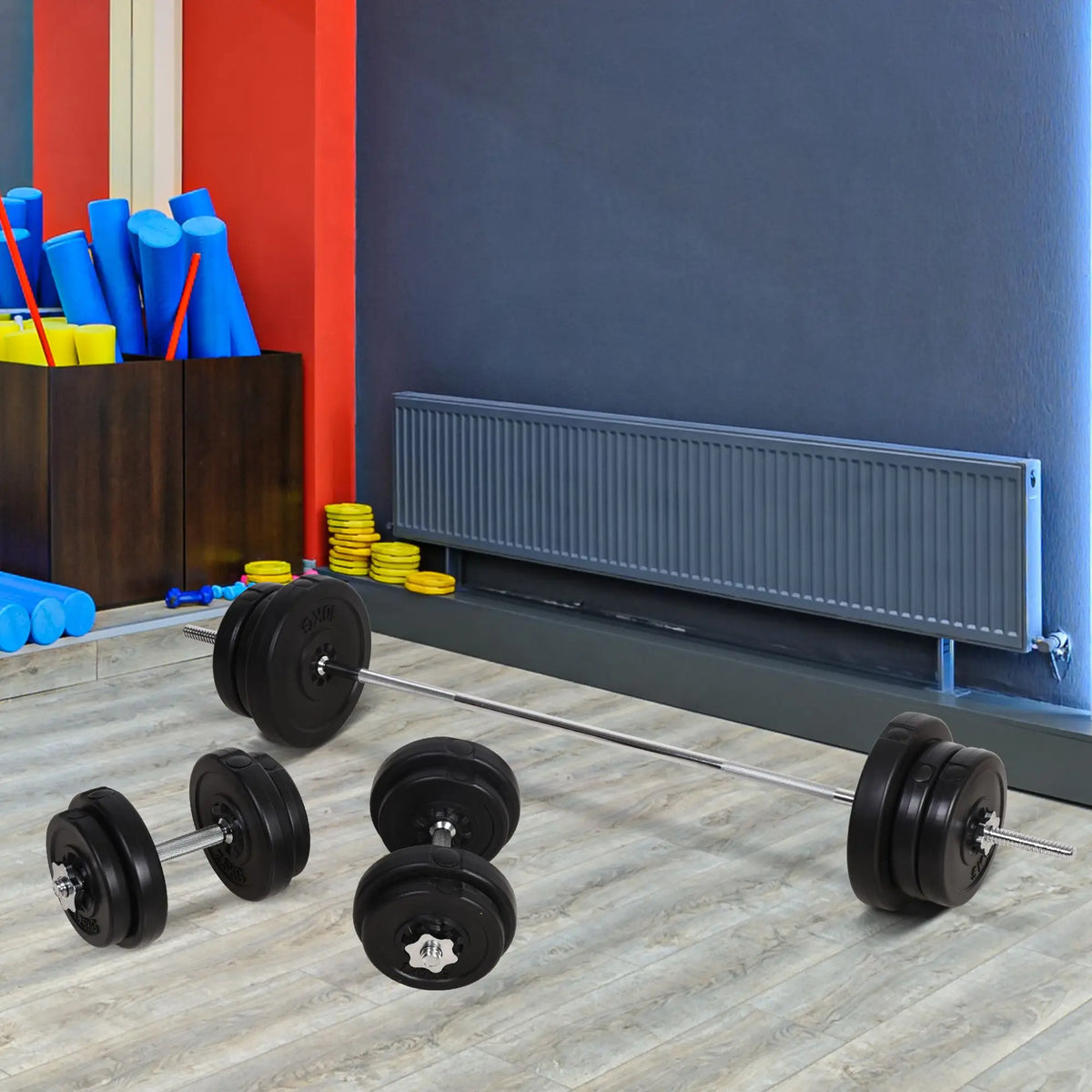 HOMCOM 65kg Adjustable Barbell Weights Set, 2-in-1 Dumbbells and Barbell Set with Knurled Bar, Free Weights Training Equipment