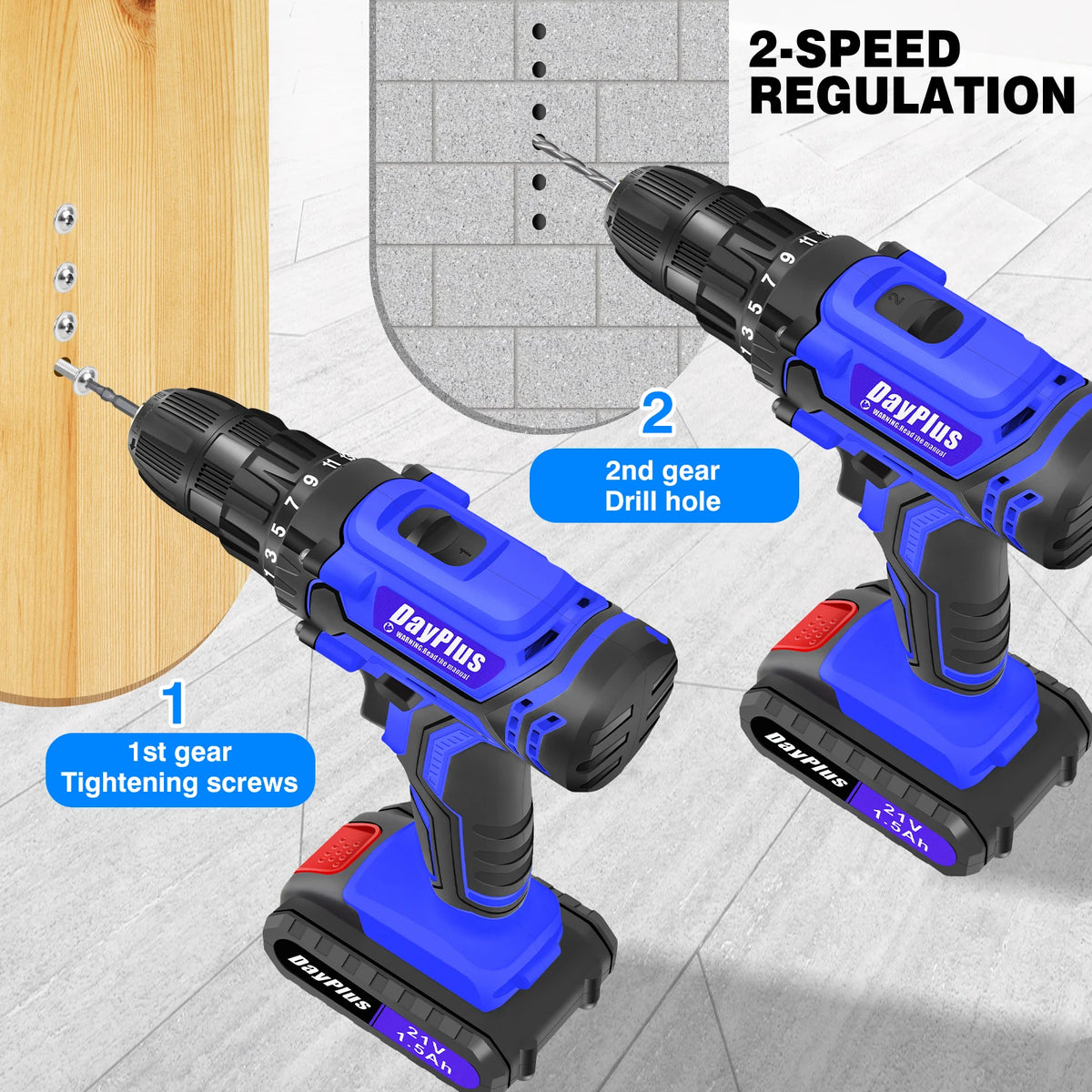 Cordless Drill Kit Electric Screwdriver Kit, 45Nm Cordless Combination Drill, LED Work Light, Home and Garden DIY Project Kit