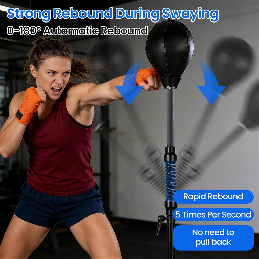 Punching Bag with Stand Height Adjustable 144.7-184.9 cm Kickboxing Training Speed Ball Reflex Boxing Equipment for Adults Kids Teens Home Gym Fitness Workout Muay Thai Martial Arts Standing Punch Bag Set