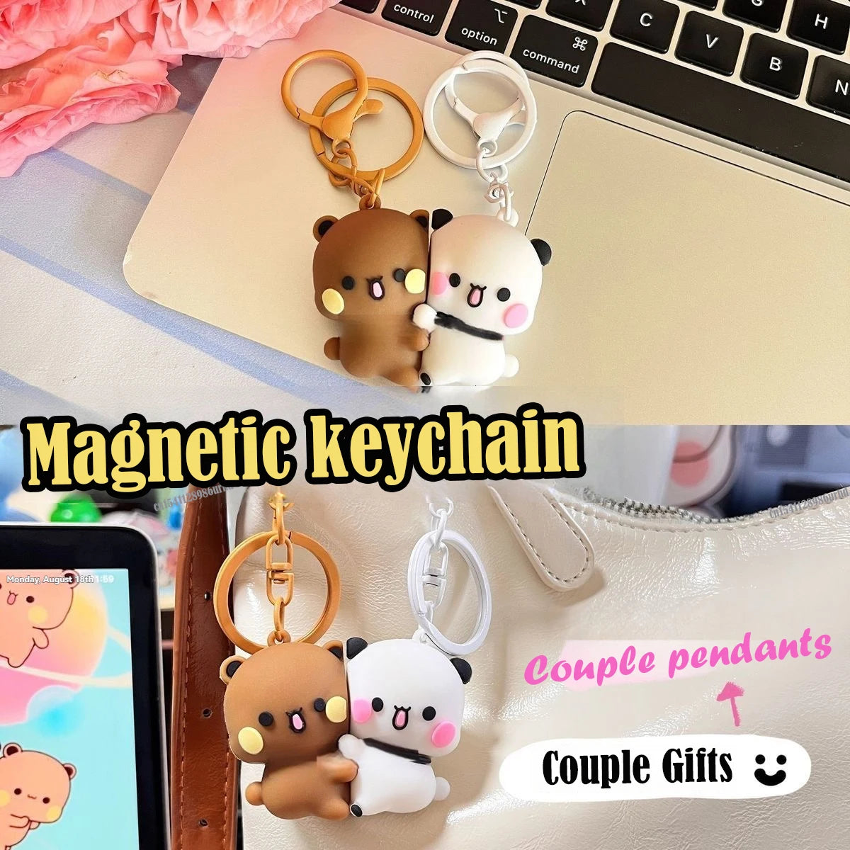 Bubu Dudu Magnetic Hug Keychain Cute Cartoon Panda Ornament Keychain Couples