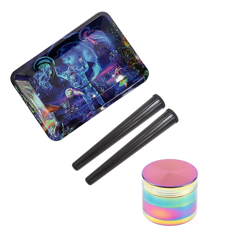 Zinc Alloy 40mm Herb Grinder 4-layer with Plastic Tube King Size Rolling Tray