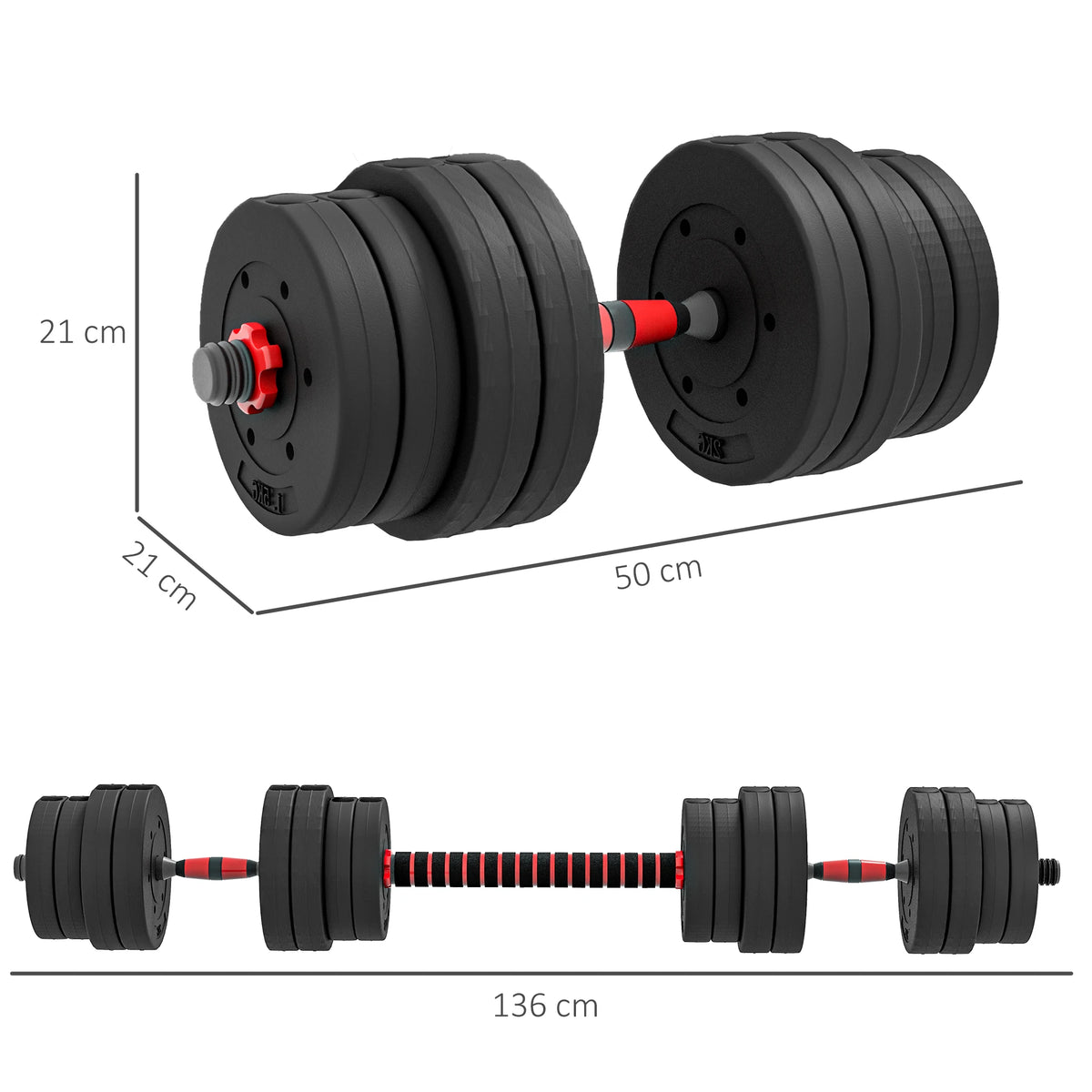 HOMCOM 30kg 2 IN 1 Adjustable Dumbbells Weight Set, With Barbell 2-6 Day Postage