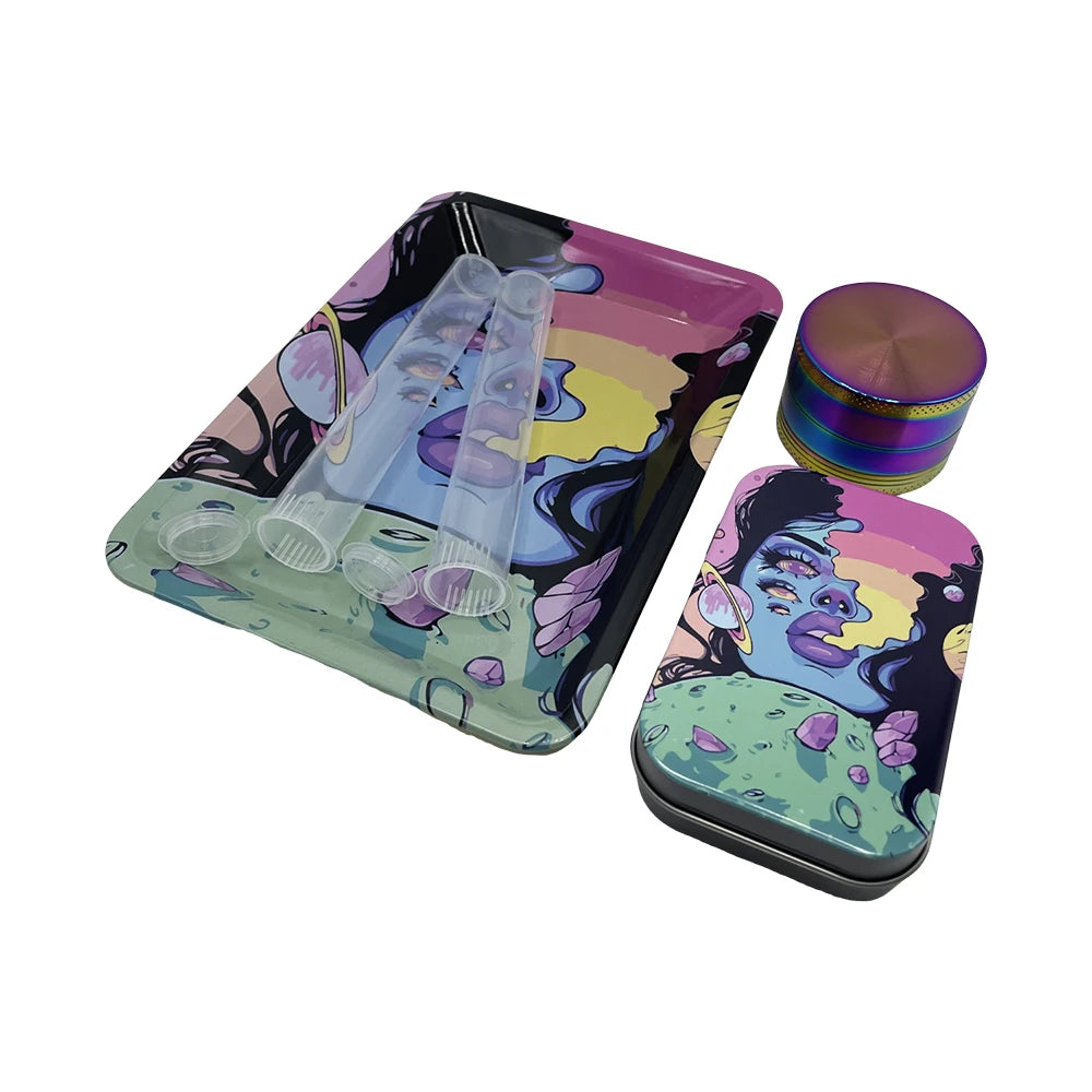 5Pcs/set 116mm Tobacco Storage Tube Metal Rolling Tray  Grinder  Smoking Kit