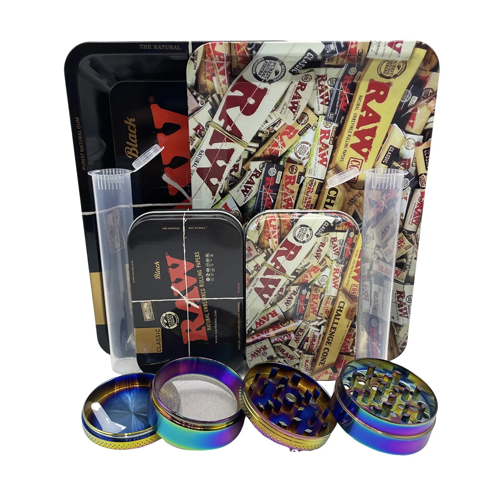 5Pcs/set 116mm Tobacco Storage Tube Metal Rolling Tray  Grinder  Smoking Kit