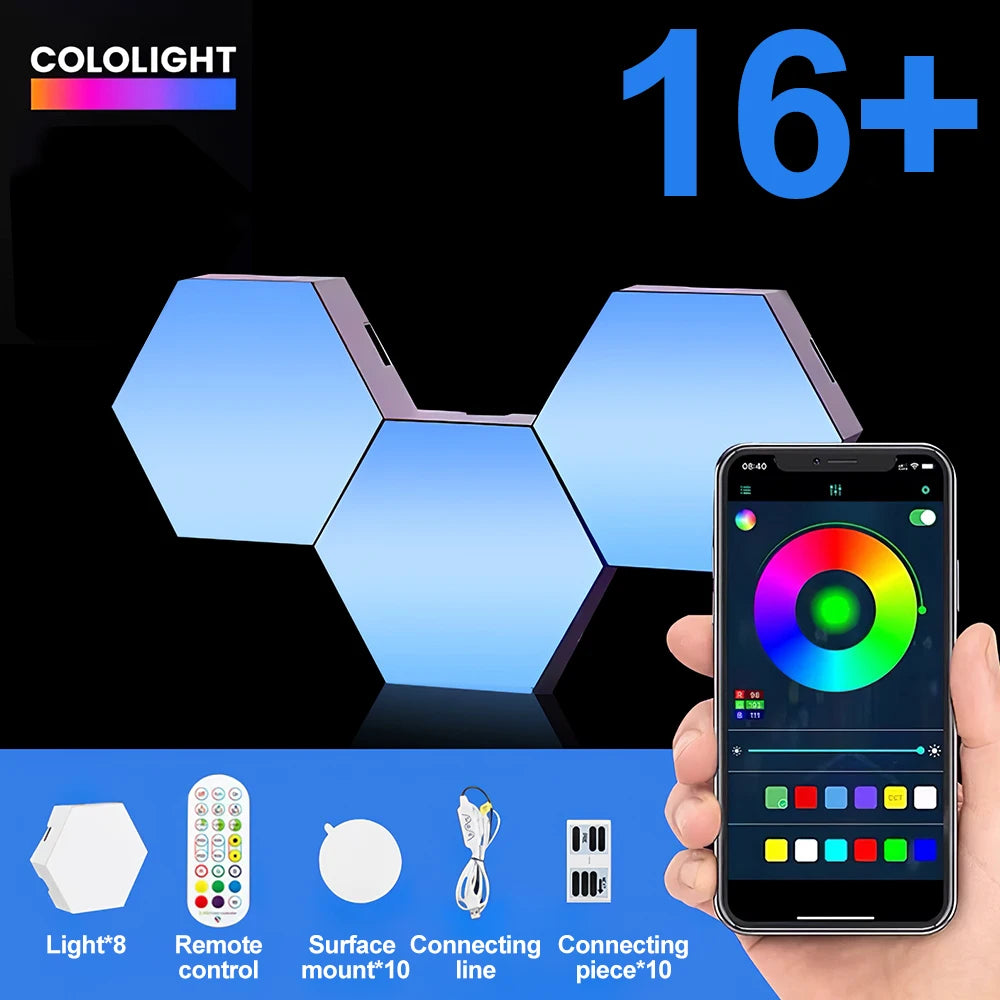 10Pcs DIY RGB Honeycomb Lights Bluetooth APP Control Color Changing LED Wall Lamp Magnetic Splicing Night Light With Remote Control for Bedroom Gaming Room Home Decor Christmas Party UK