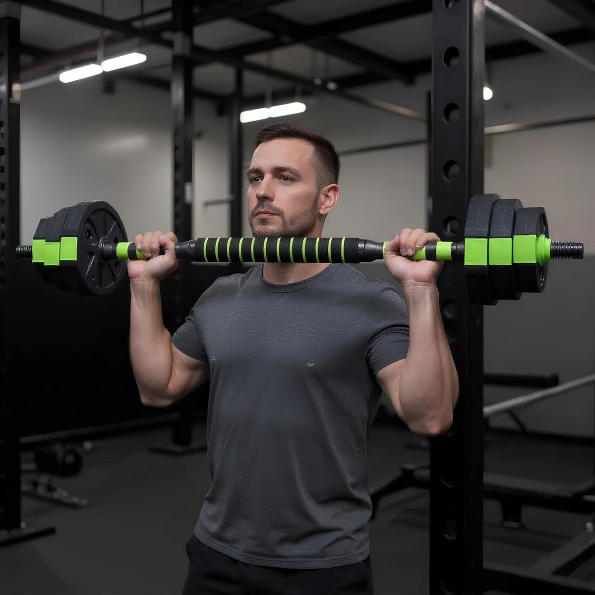 Adjustable Dumbbell Set，2-in-1 Dumbbell & Barbell Home Gym Set with Connecting Rod, Cast Iron Weight Plates for Strength Training, Fitness, and Full Body Workout