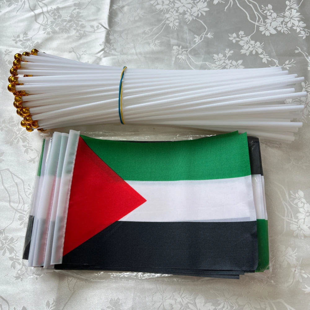 Palestine Flag 14x21cmHand Waving Palestinian Flagpole for Events Free P&P