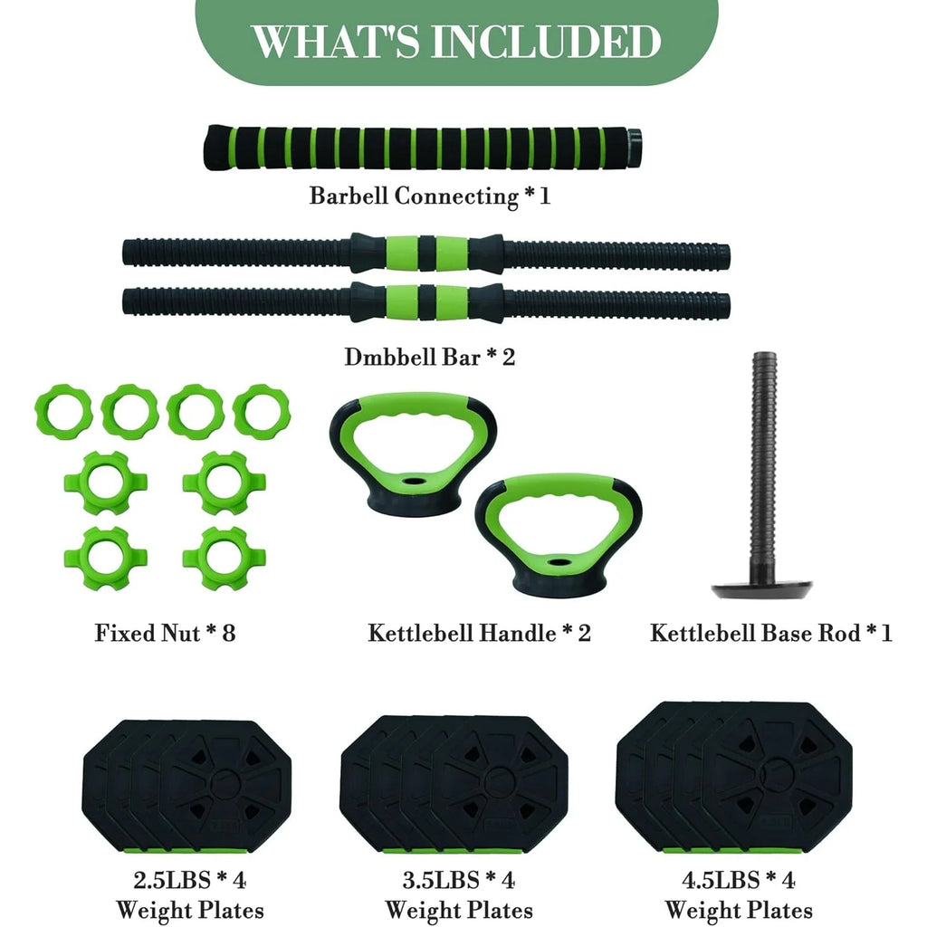 Adjustable Dumbbell Set，2-in-1 Dumbbell & Barbell Home Gym Set with Connecting Rod, Cast Iron Weight Plates for Strength Training, Fitness, and Full Body Workout