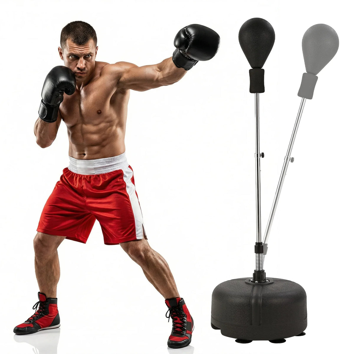 Freestanding Punching Bag with Adjustable Height, EVA Foam Boxing Ball, Spring Loaded Stand, Stable HDPE Base for Training Stress Relief, Home Gym Cardio Workout