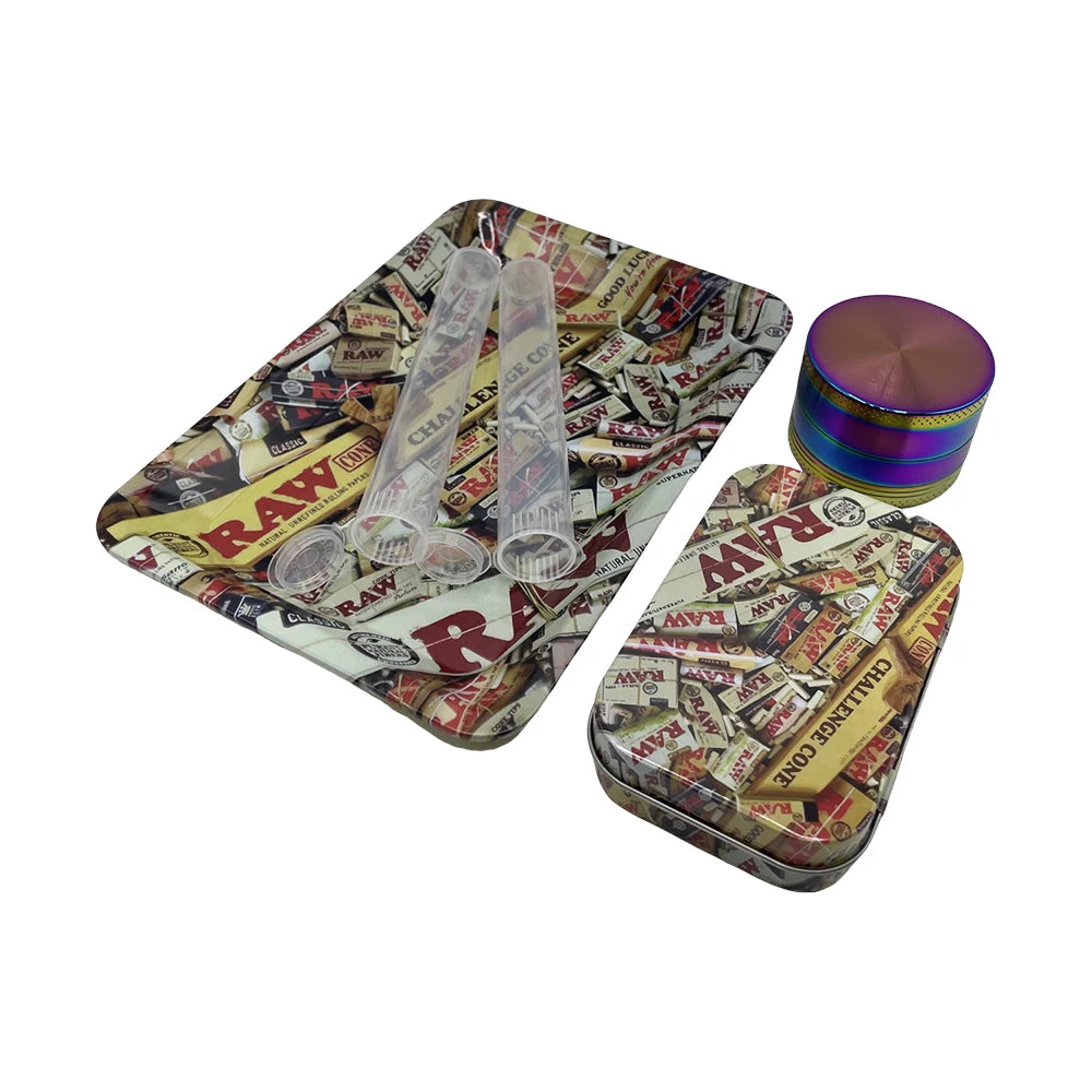 5Pcs/set 116mm Tobacco Storage Tube Metal Rolling Tray  Grinder  Smoking Kit