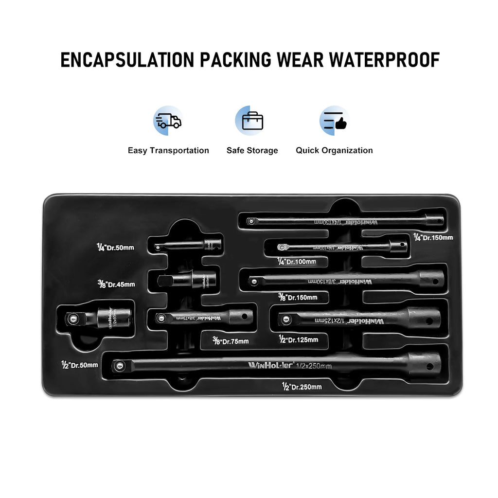9Pcs/Set Impact Extension Bars 1/2" 3/8" 1/4" Drive Long Reach Extension Bar Set For Impact Sockets Ratchets Repair Tools Black