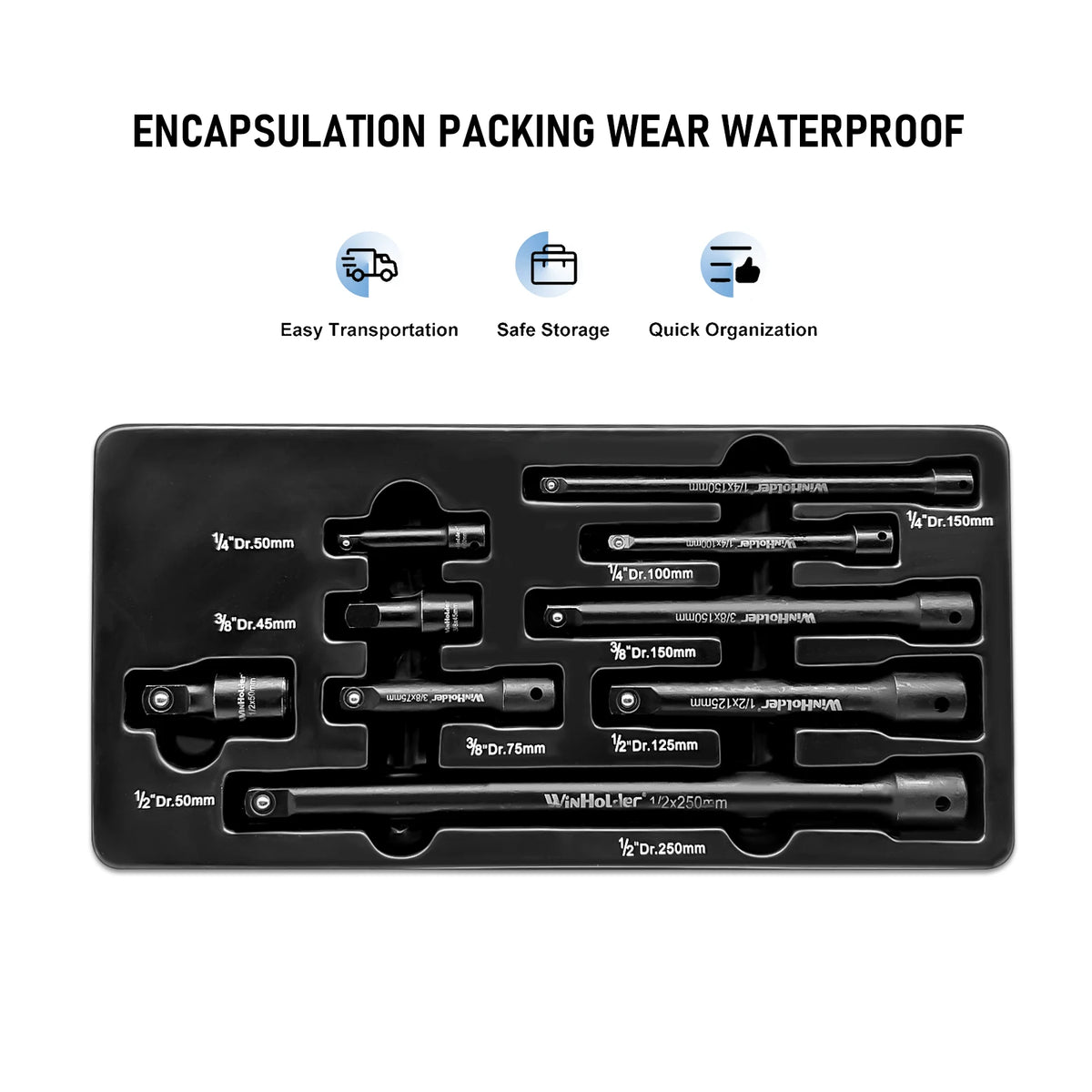 9Pcs/Set Impact Extension Bars 1/2" 3/8" 1/4" Drive Long Reach Extension Bar Set For Impact Sockets Ratchets Repair Tools Black