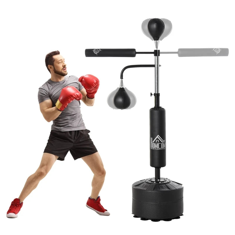 4-in-1 Boxing Punching Bag, Freestanding with 2 Speed Bals, 360° Reflex Bar, 160-230cm Adjustable Height, Black