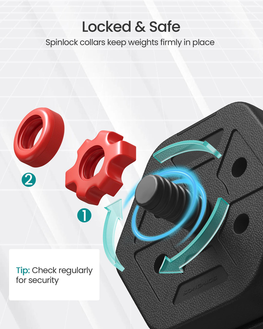 SONGMICS Dumbbell Set, 10 kg Weights with Connecting Bar, Hexagon, Adjustable Weight Plates, for Men Women Workout