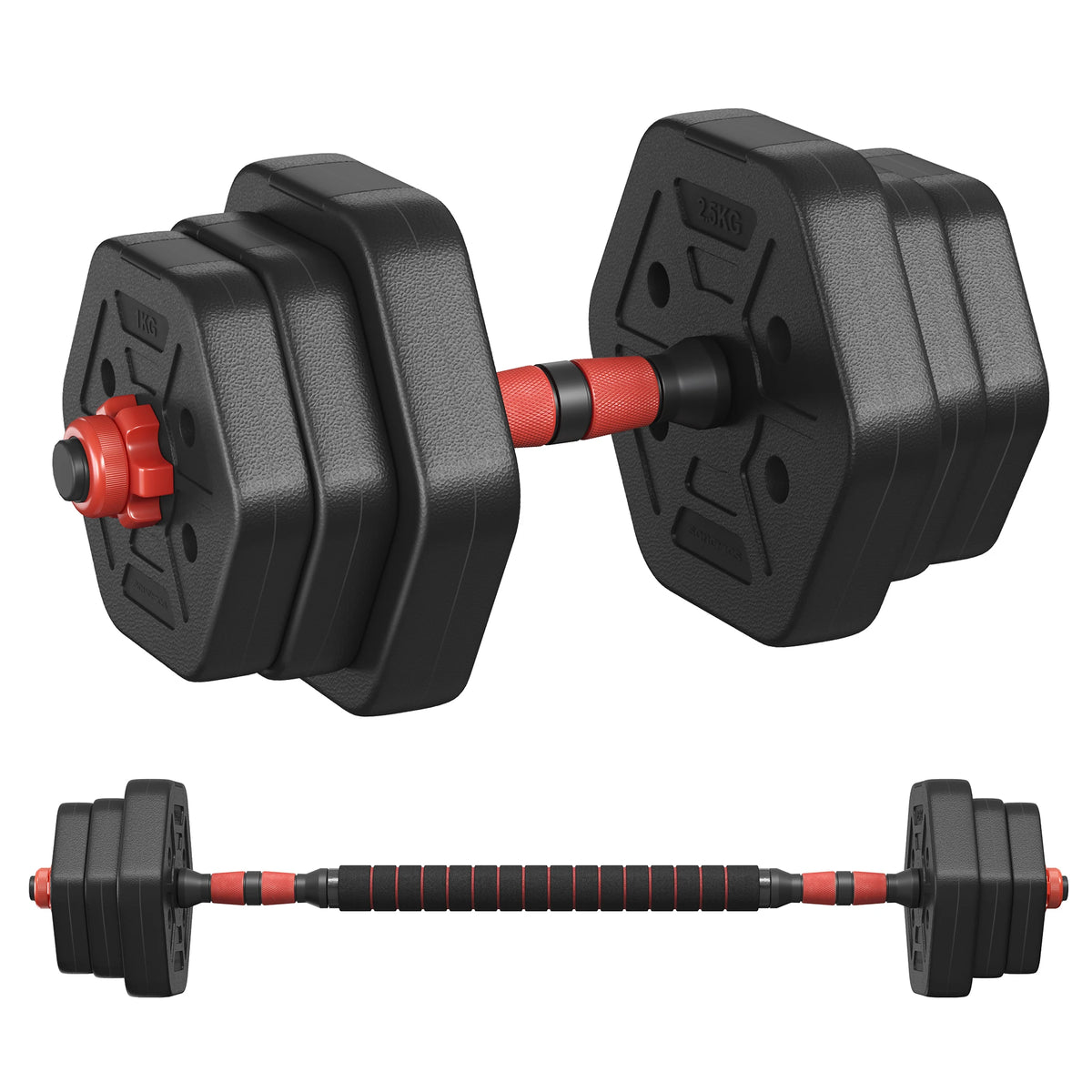SONGMICS Dumbbell Set, 10 kg Weights with Connecting Bar, Hexagon, Adjustable Weight Plates, for Men Women Workout