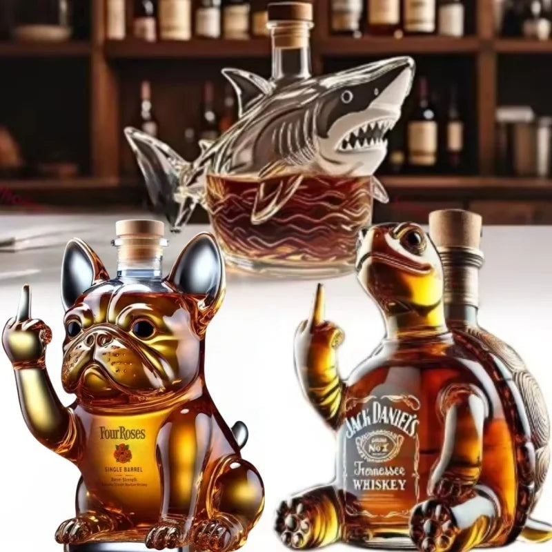 Hot Funny Shark Whiskey Bottle Middle Finger Turtle Whiskey Glass Decanter Home Decor Animal Wine Bottle Statue Collection Toy