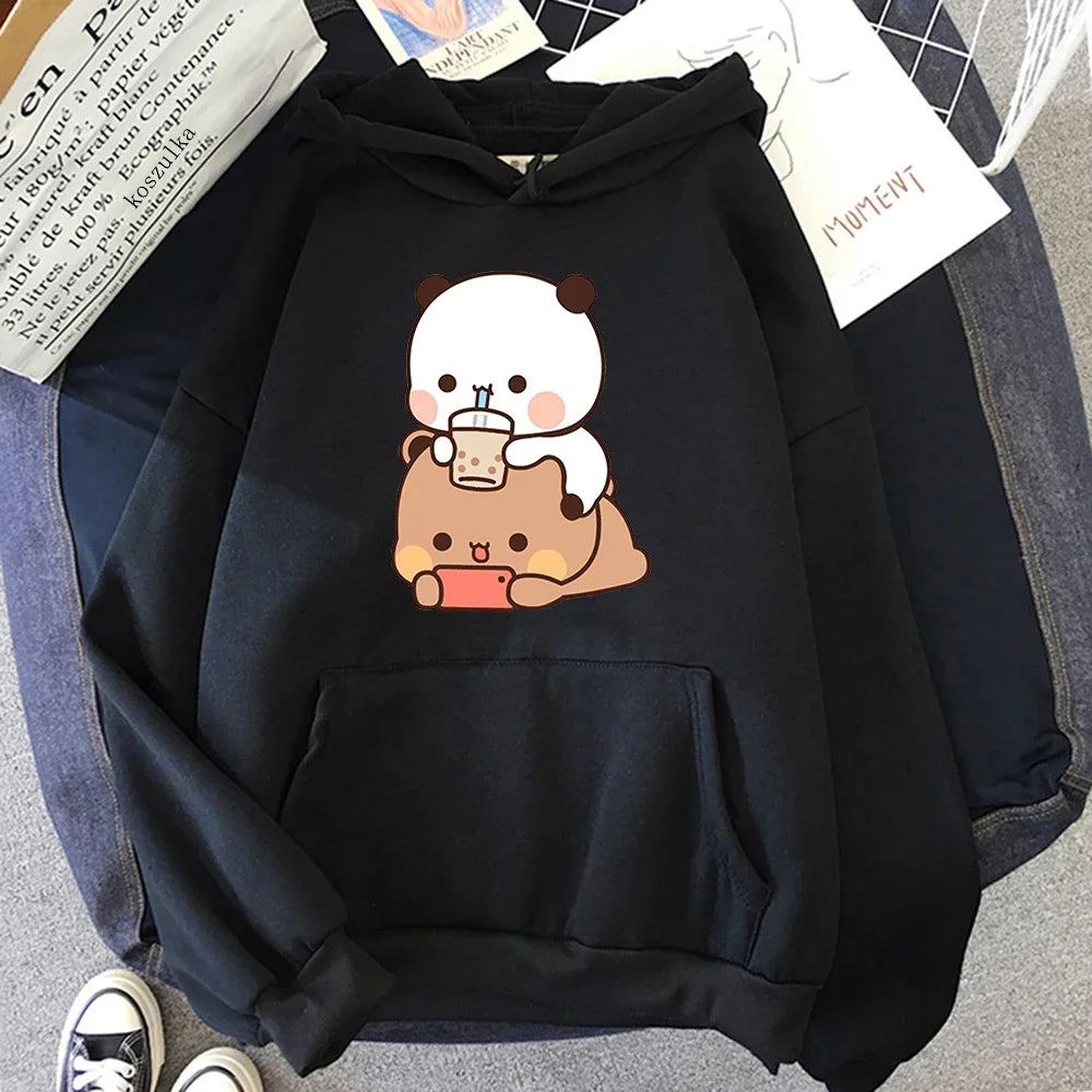 Bubu And Dudu Drink Bubble Tea Print Women Hoodie Kawaii Female Sweatshirt