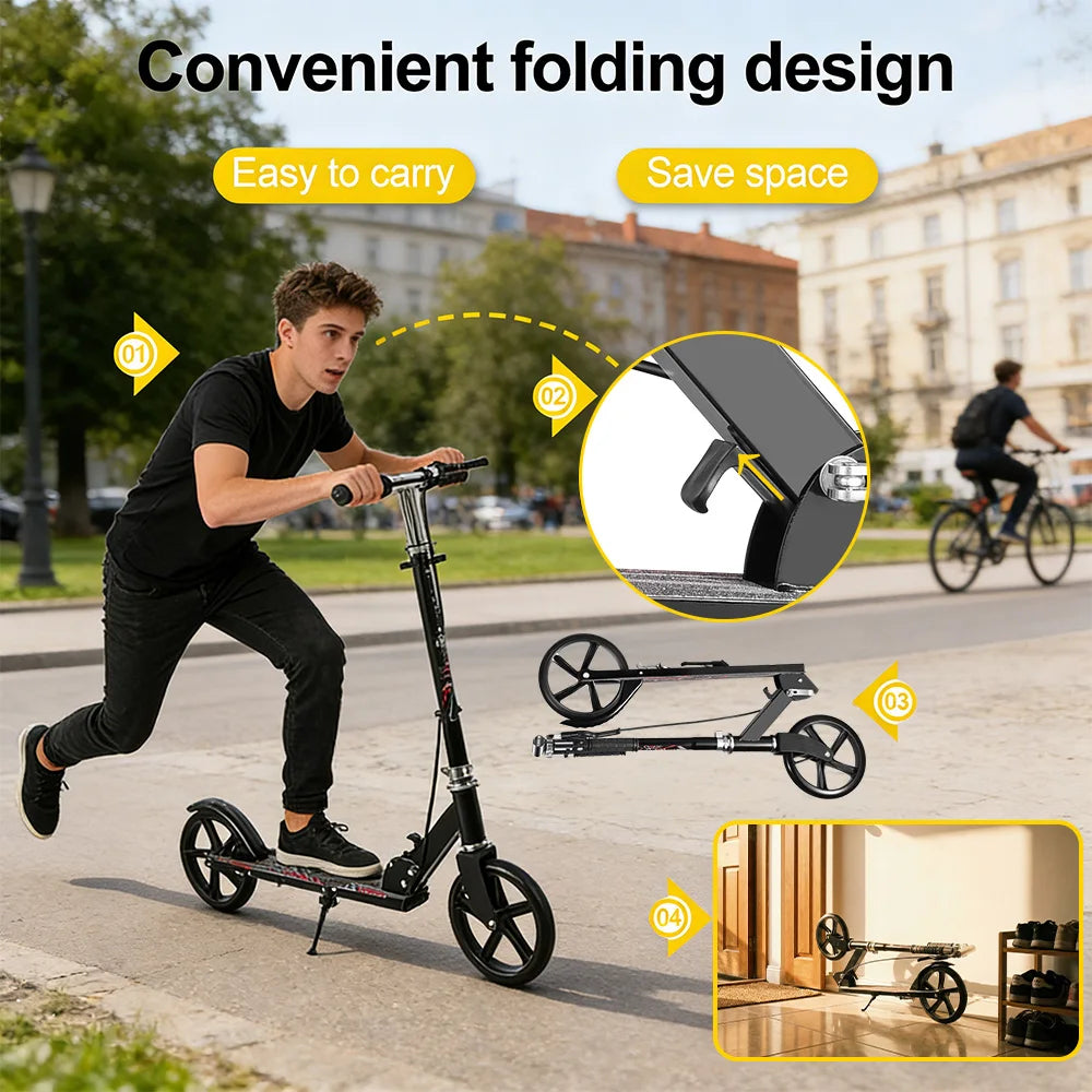 2026 NEW Foldable Portable Commuter Electric Scooter with Adjustable Handle Height Black Frame Bicycles and Scooters Rear Brake and Suspension 20km/h Speed for Kids Ages 6-12 And Adults