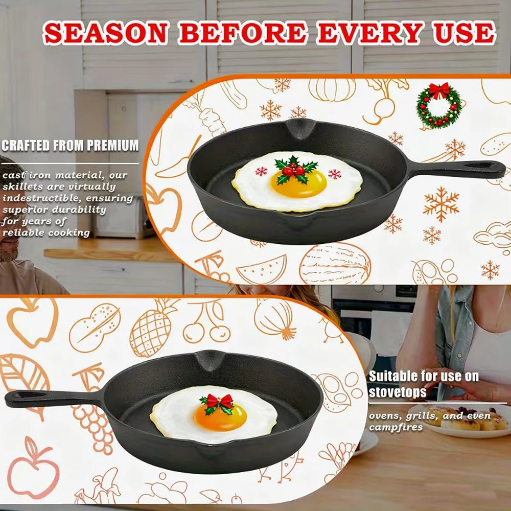 Pre-Seasoned Cast Iron Skillet Frying Pan Oven Safe Cookware for Indoor and Outdoor Use - Grill, Stovetop, Black - 7pcs