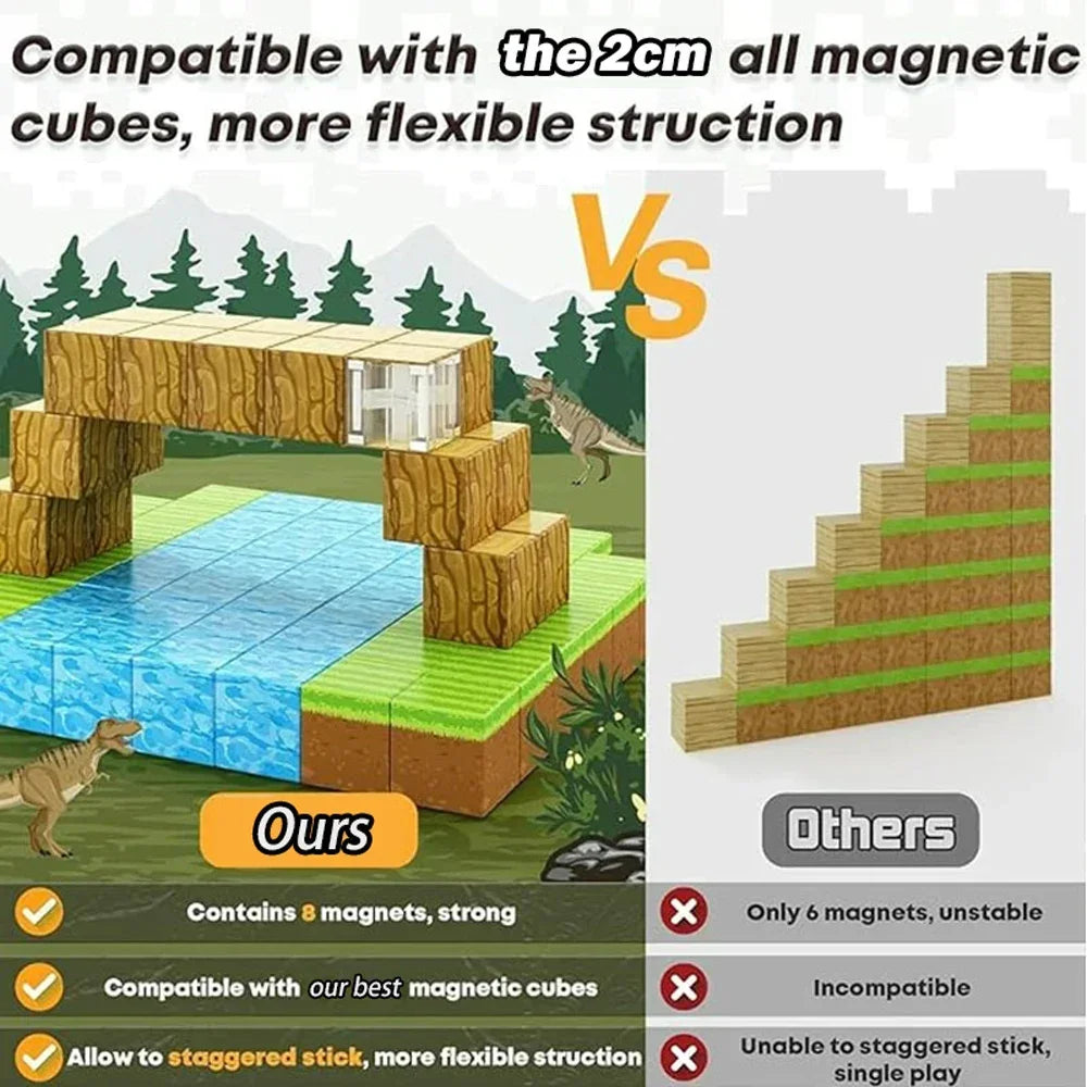 Magnetic Building Blocks Mine World Magnet Cube Set for Boy Girl Kid Age 3+