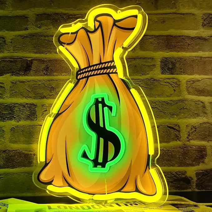 Money Bag Neon Sign USB Dimmable LED Neon Light Sign for Drink Bar Man Cave Bedroom Hotel Shop Garage Game Room Party Wall Decor
