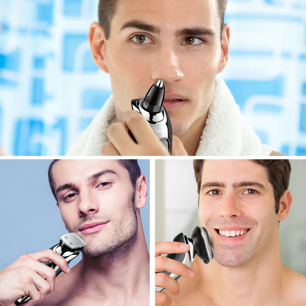 HATTEKER 3in1 Wet/Dry Powerful Electric Razor Men Body Beard Hair Trimmer Rechargeable Electric Shaver Face Shaving Machine Kit