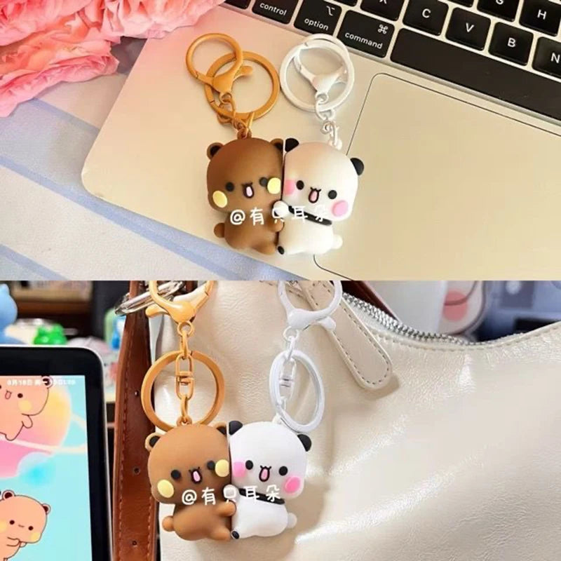 Bubu Dudu Magnetic Hug Keychain Cute Cartoon Panda Ornament Keychain Couples