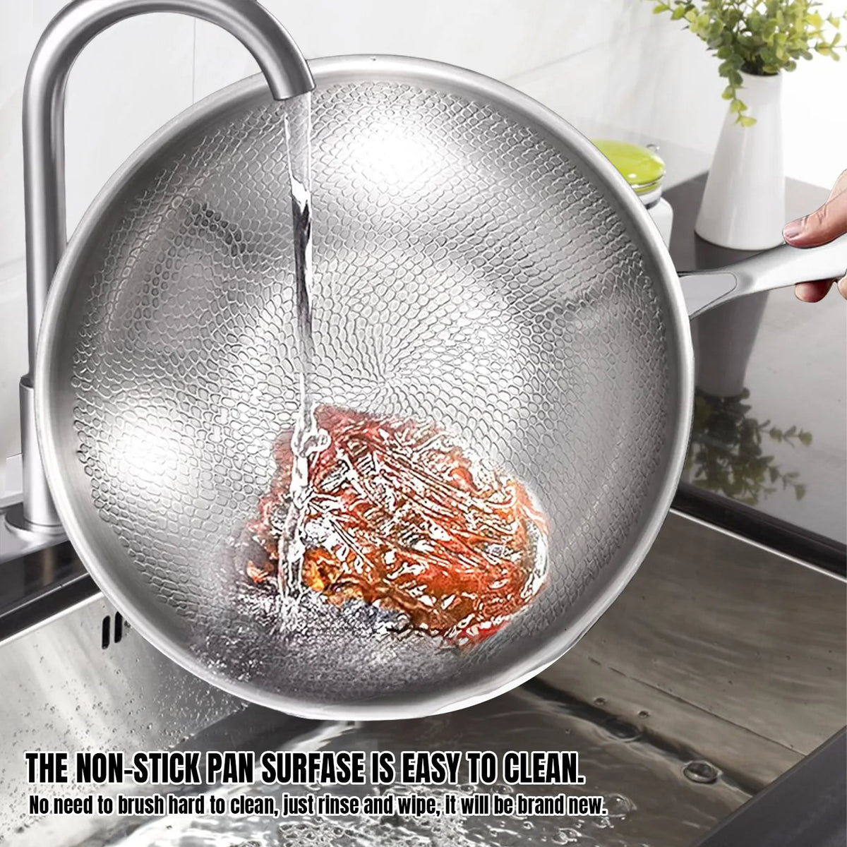 Titanium Non-stick Frying Pan with Lid Scratch-proof Three-layer Hammered Design Quick Uniform Warming Healthy Cooking For All Stove Types