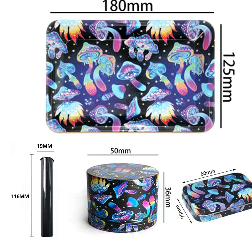 5Pcs/set 116mm Tobacco Storage Tube Metal Rolling Tray  Grinder  Smoking Kit
