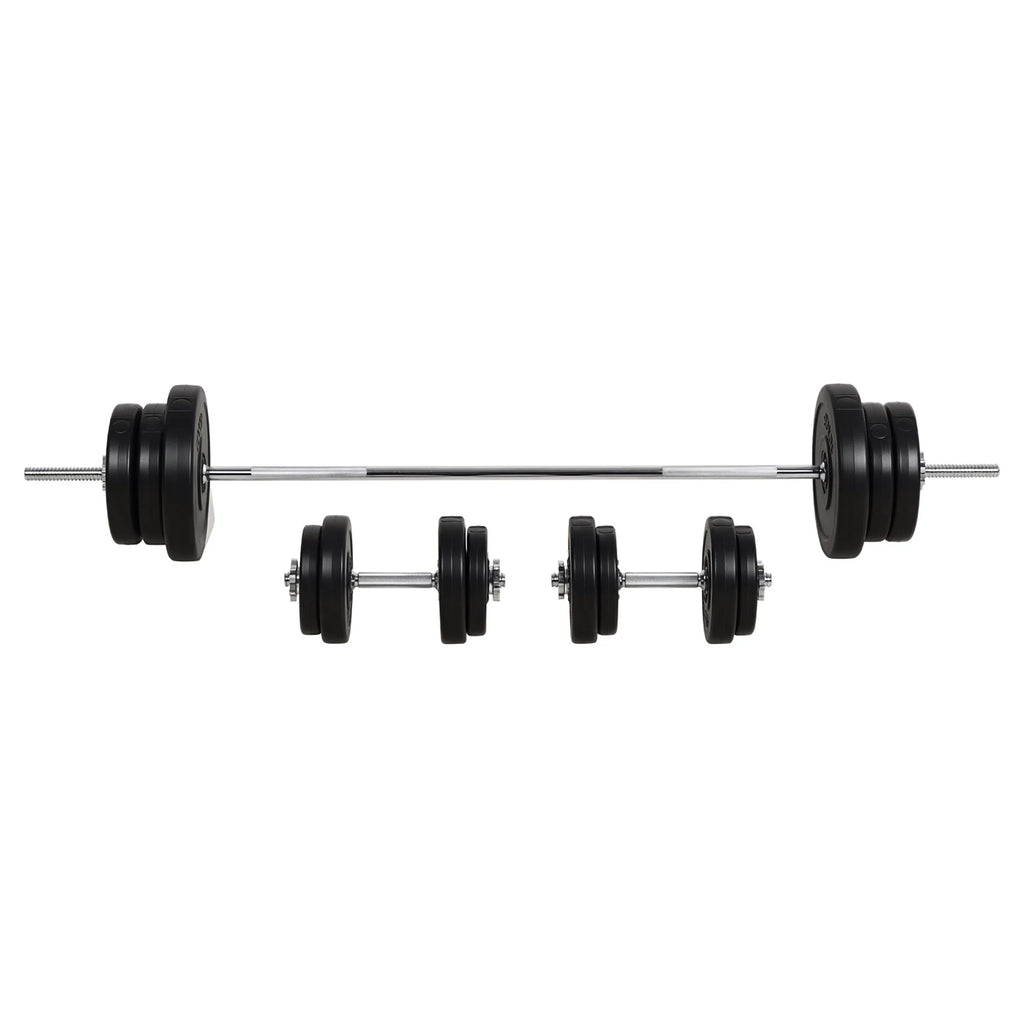 HOMCOM 65kg Adjustable Barbell Weights Set, 2-in-1 Dumbbells and Barbell Set with Knurled Bar, Free Weights Training Equipment