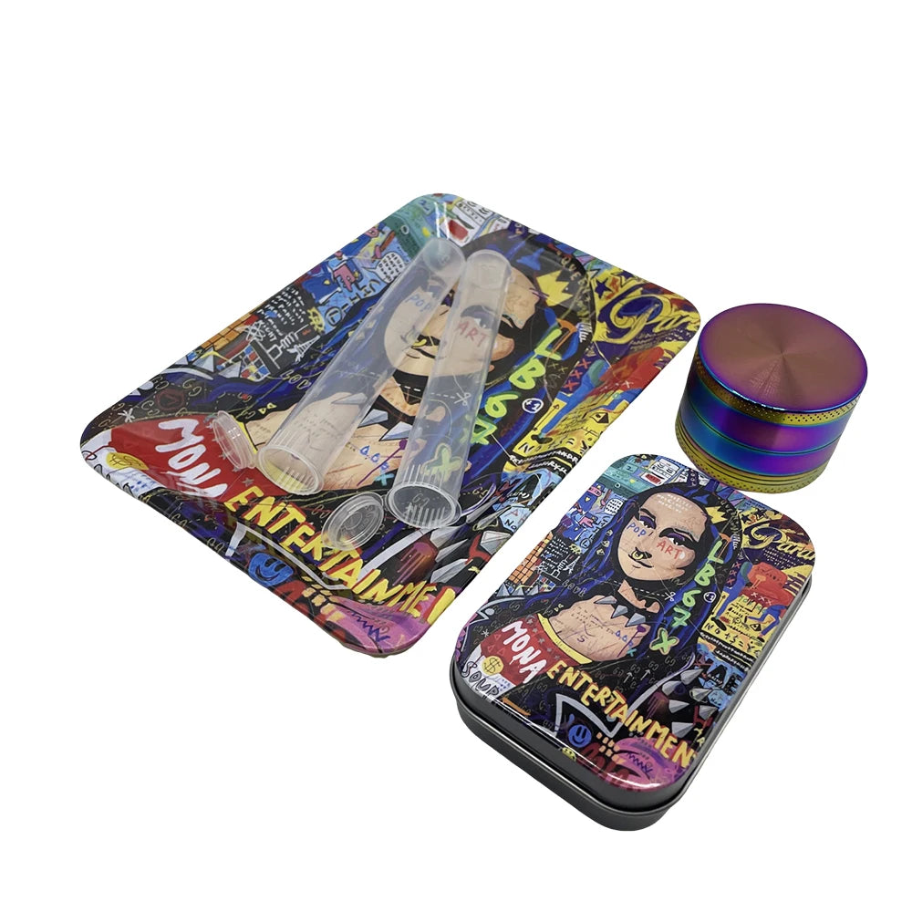 5Pcs/set 116mm Tobacco Storage Tube Metal Rolling Tray  Grinder  Smoking Kit