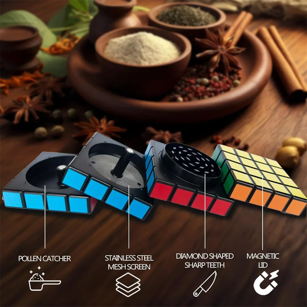 Magnet Magic Cube Four Layers Grinder Multifunctional 1.8Inch Magic Cube Grinder
