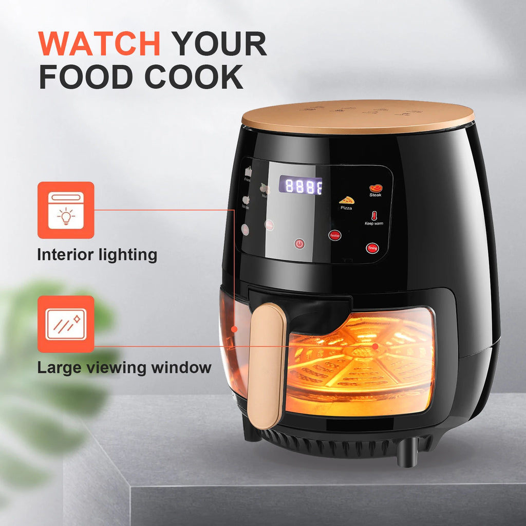 Air Fryer, 6QT Airfryer Oven with Viewing Window Oilless Cooker with Digital Display 6 Cooking Presets Dishwasher Safe black
