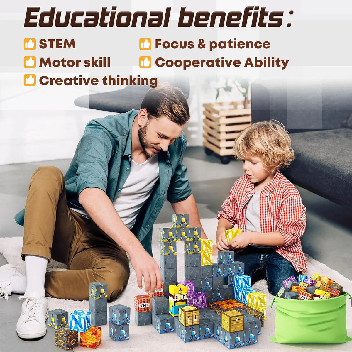 Magnetic Building Blocks Mine World Magnet Cube for Stacking Construction Set STEM Sensory Toys Kids Boys Girls Ages 3+ DIY Toys