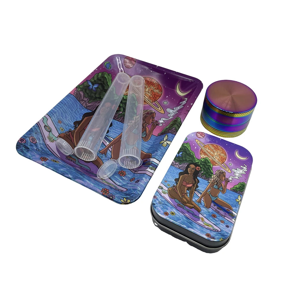 5Pcs/set 116mm Tobacco Storage Tube Metal Rolling Tray  Grinder  Smoking Kit