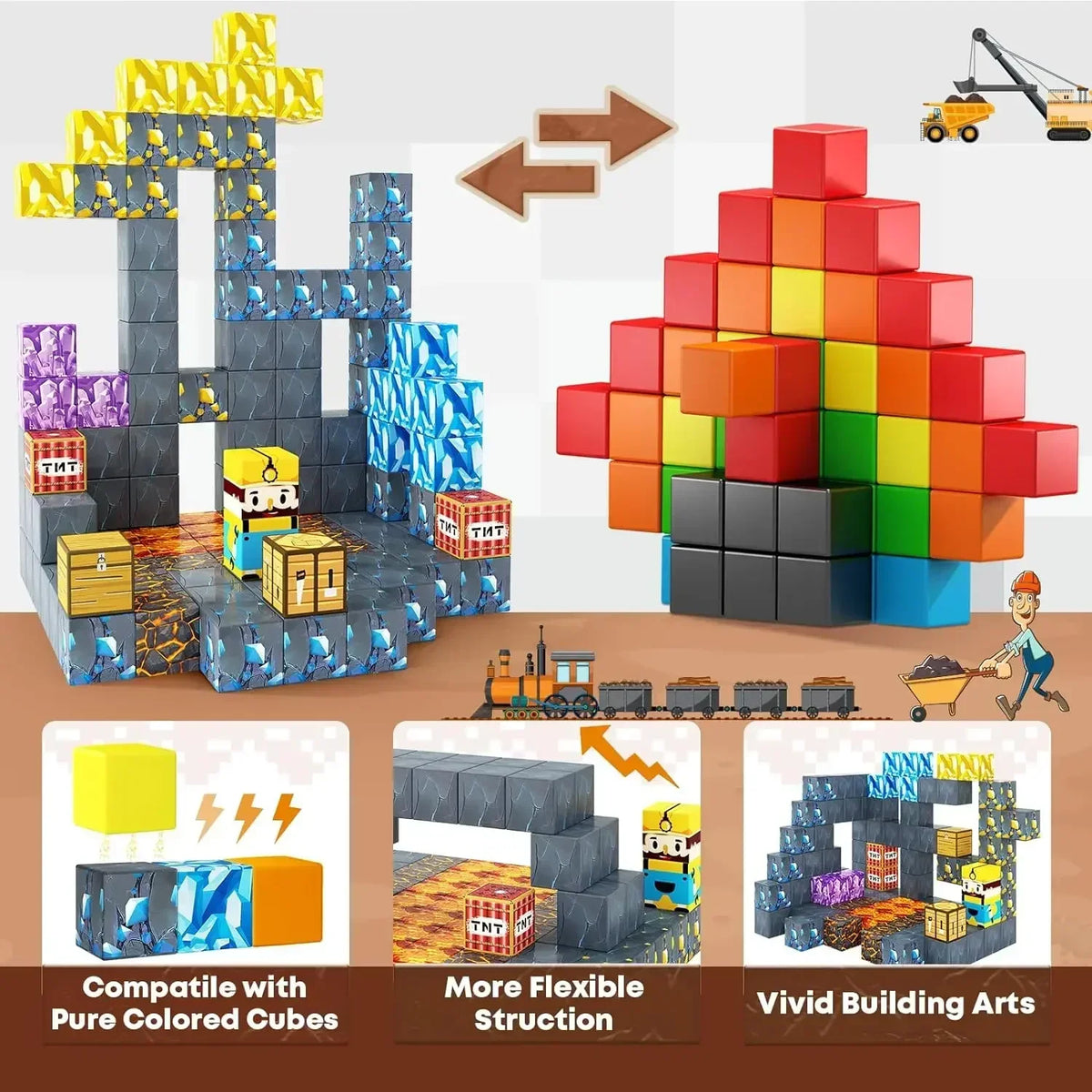 Magnetic Building Blocks Minecraft Mine World Magnet Cube Construction Set Toys
