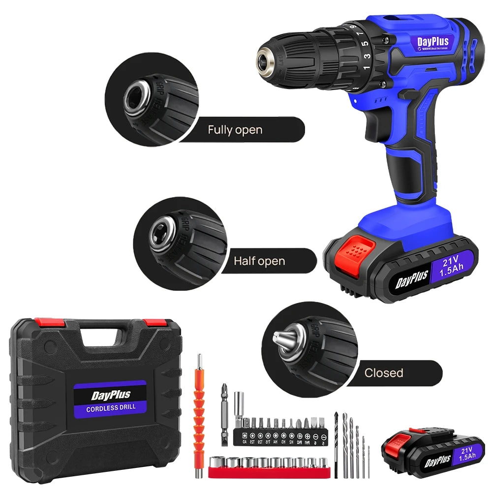 Cordless Drill Kit Electric Screwdriver Kit, 45Nm Cordless Combination Drill, LED Work Light, Home and Garden DIY Project Kit