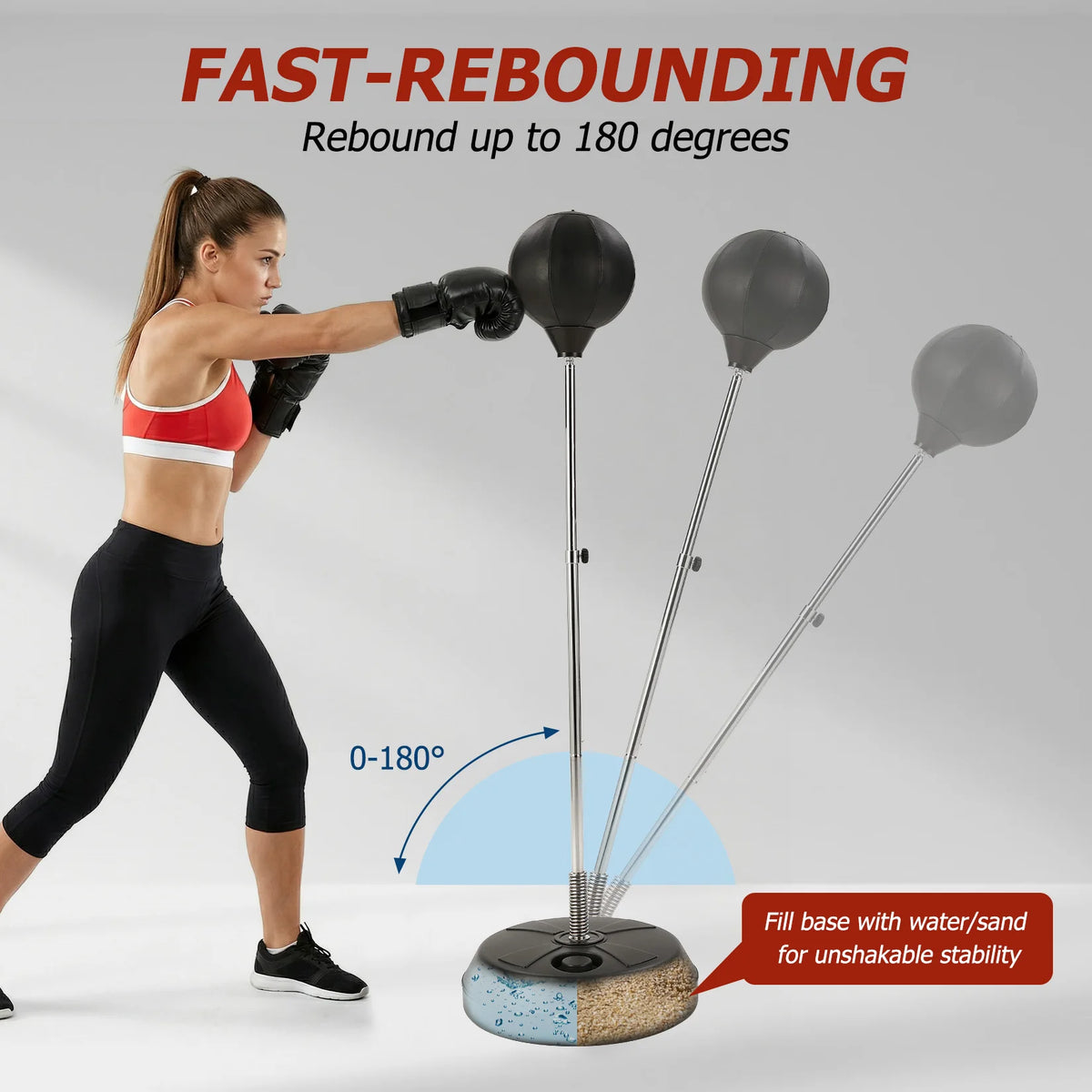 Freestanding Punching Bag with Adjustable Height, EVA Foam Boxing Ball, Spring Loaded Stand, Stable HDPE Base for Training Stress Relief, Home Gym Cardio Workout