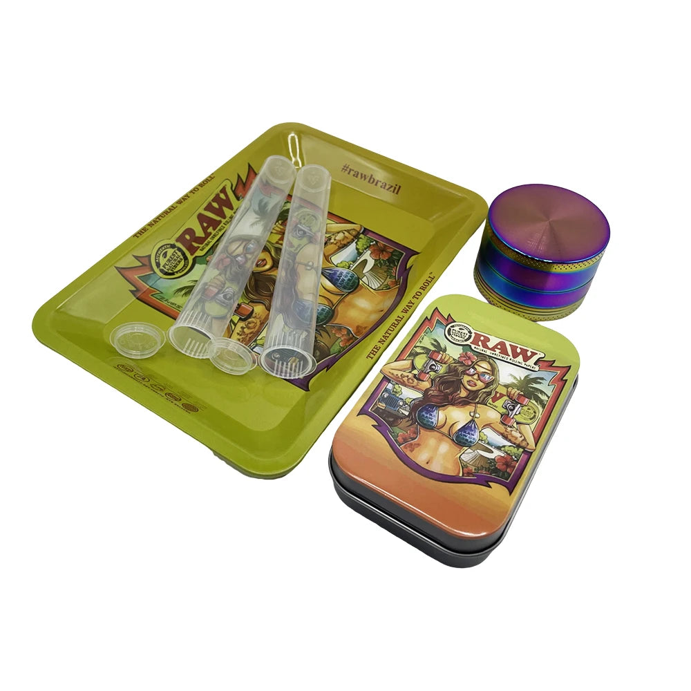 5Pcs/set 116mm Tobacco Storage Tube Metal Rolling Tray  Grinder  Smoking Kit