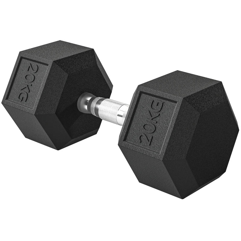 PINGGO 20KG Single Rubber Hex Dumbbell Portable Hand Weights Dumbbell Home Gym