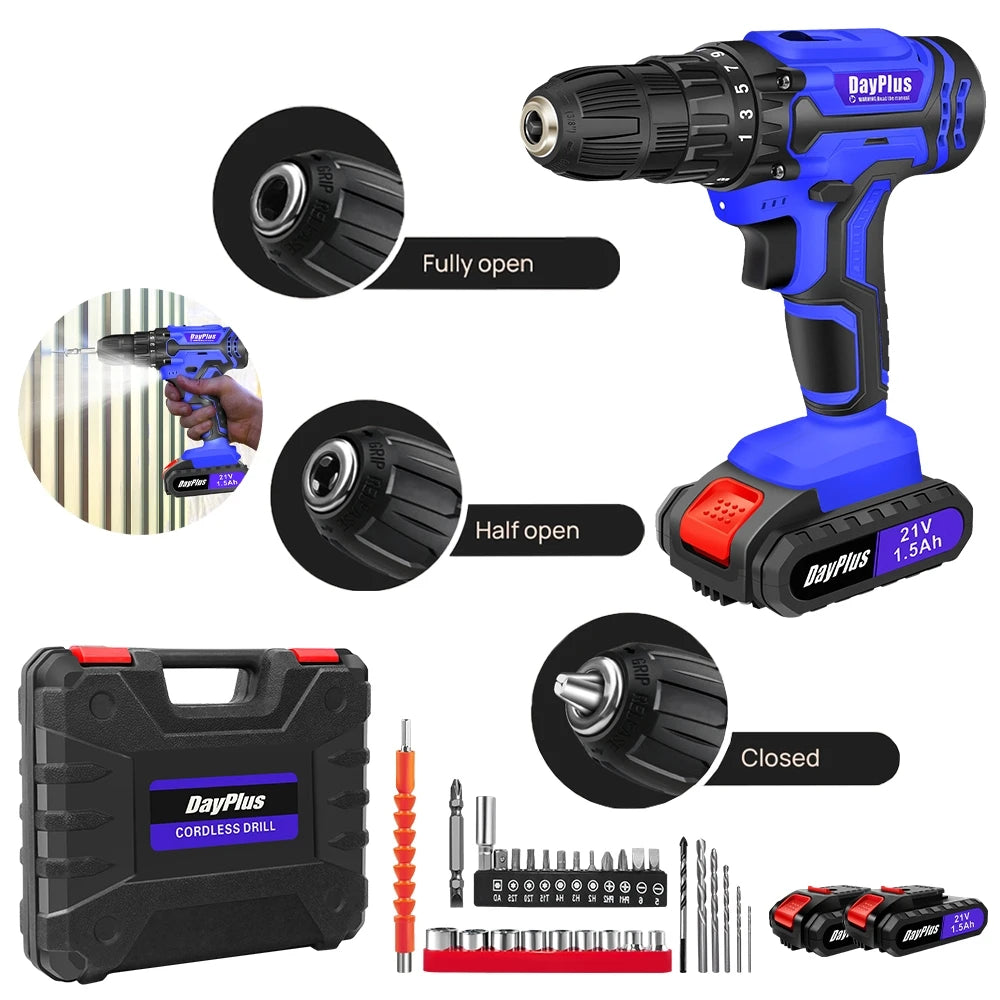Cordless Drill Kit Electric Screwdriver Kit, 45Nm Cordless Combination Drill, LED Work Light, Home and Garden DIY Project Kit