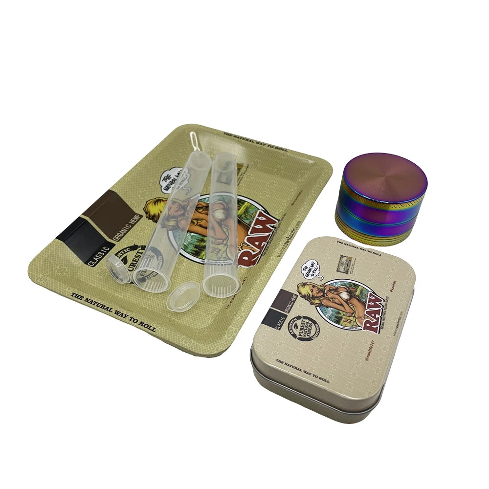 5Pcs/set 116mm Tobacco Storage Tube Metal Rolling Tray  Grinder  Smoking Kit
