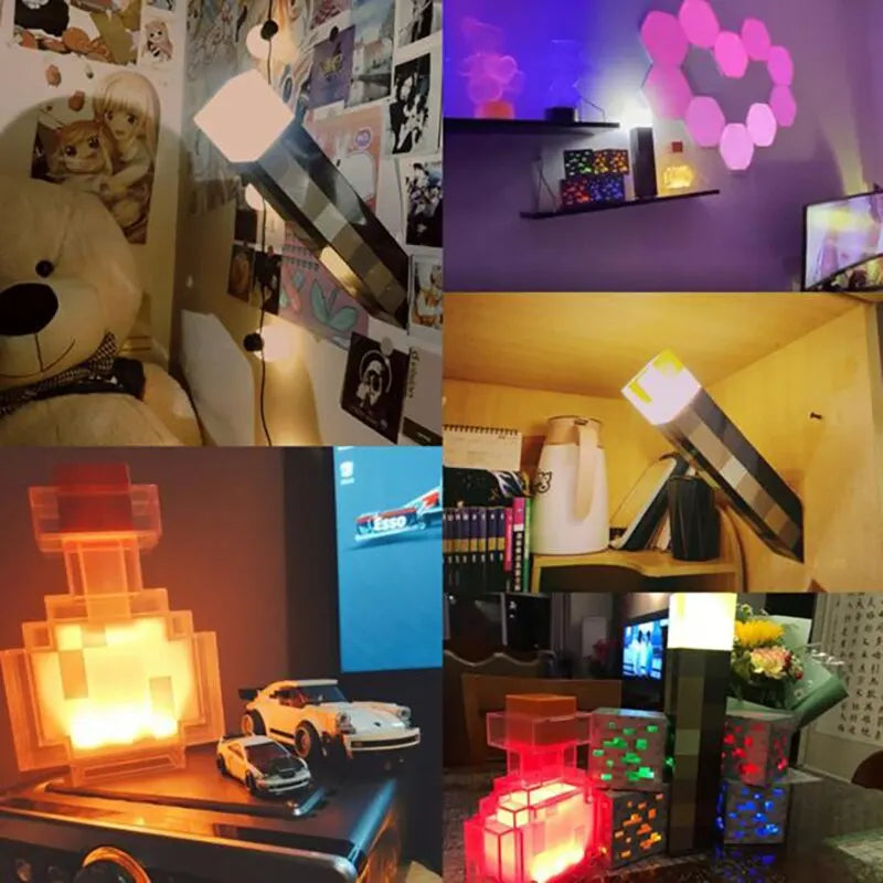 Minecraft Flashlight Torch Lamp Bedroom Decorative Light LED Night Light USB