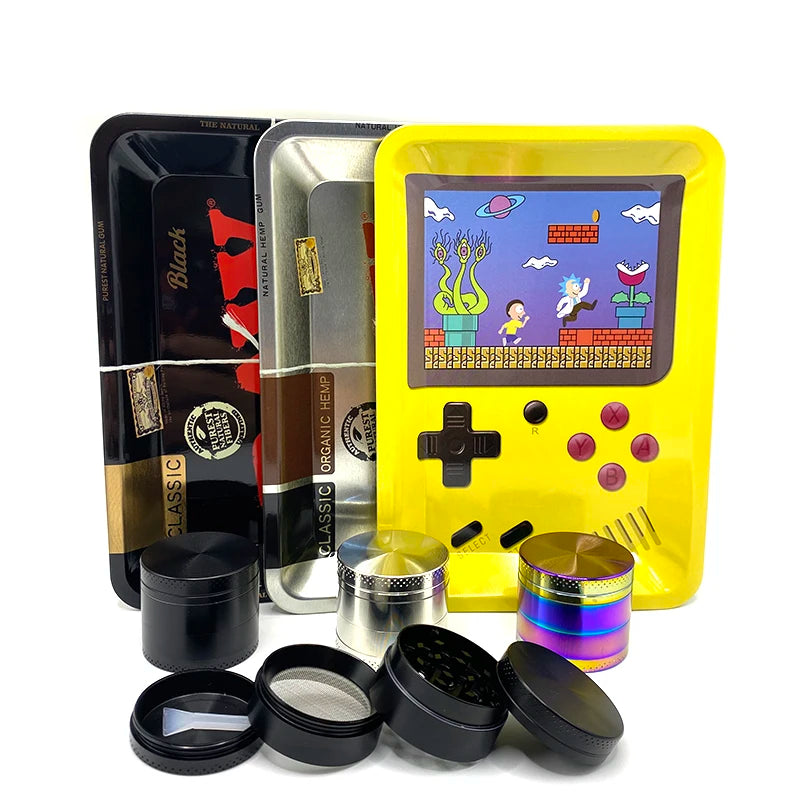 Zinc Alloy 40mm Herb Grinder 4-layer with Plastic Tube King Size Rolling Tray