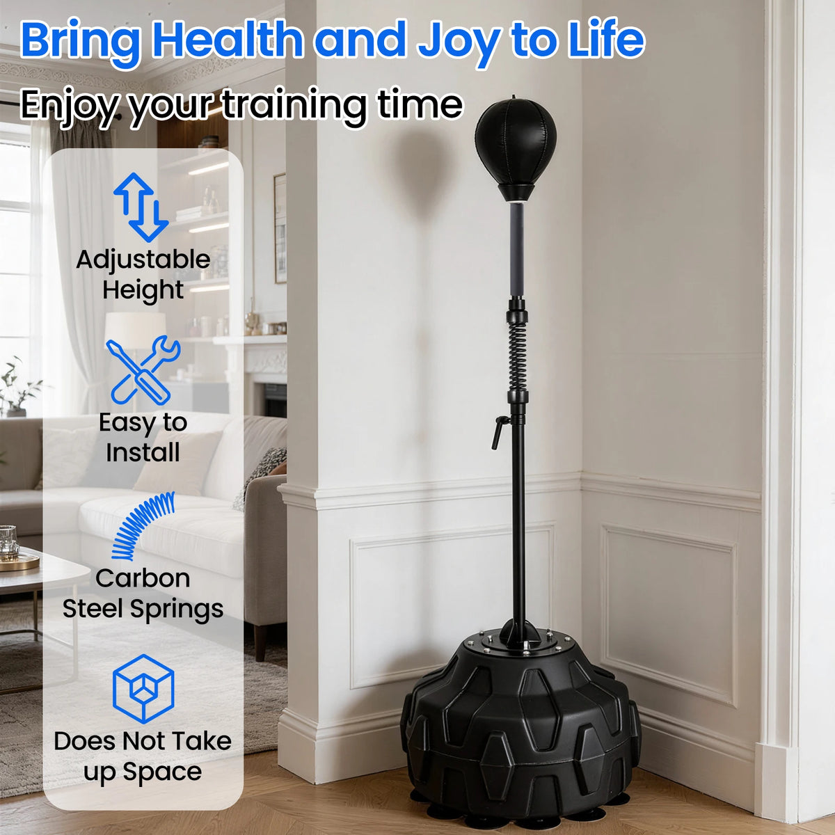 Punching Bag with Stand Height Adjustable 144.7-184.9 cm Kickboxing Training Speed Ball Reflex Boxing Equipment for Adults Kids Teens Home Gym Fitness Workout Muay Thai Martial Arts Standing Punch Bag Set