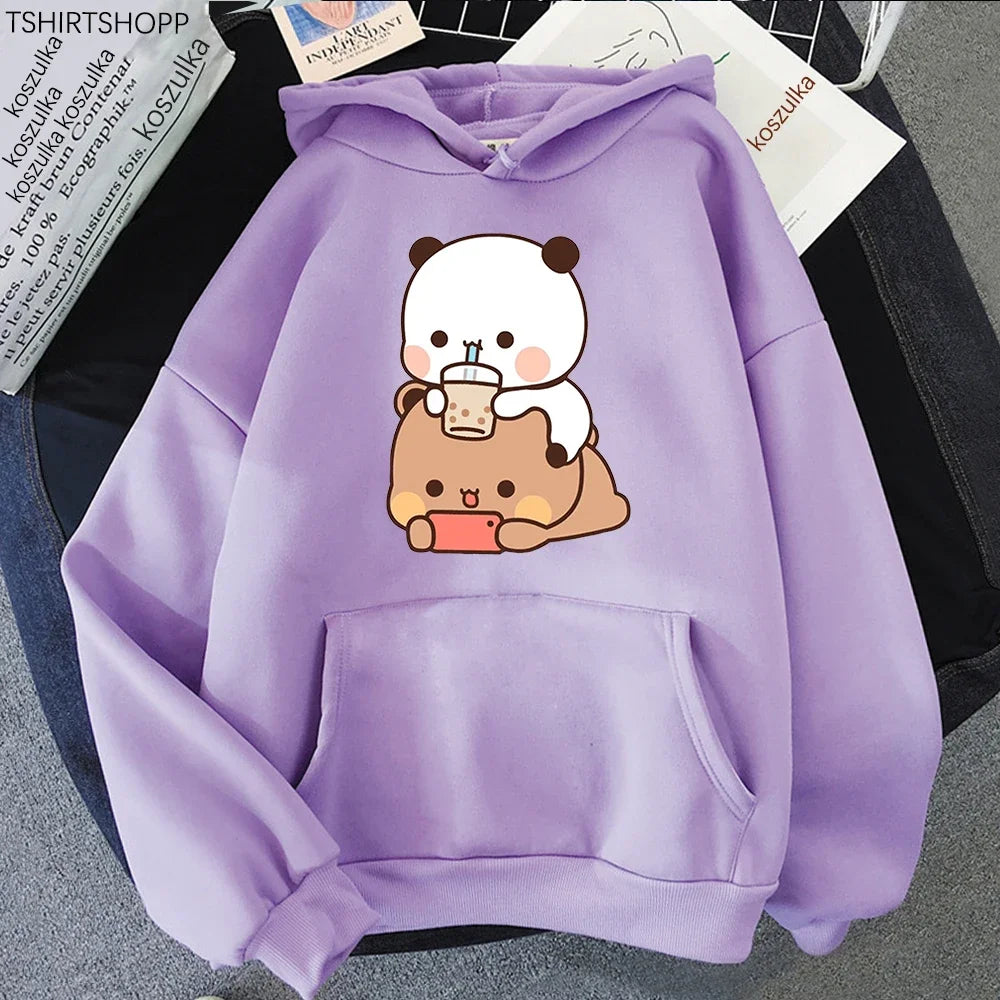 Bubu And Dudu Drink Bubble Tea Print Women Hoodie Kawaii Female Hoodie