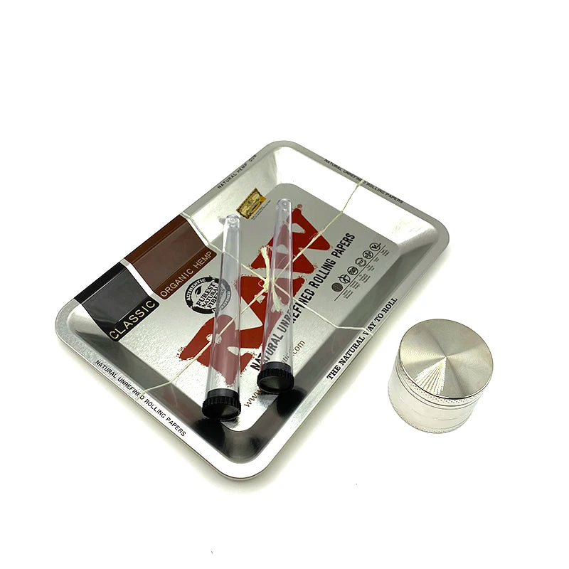 Zinc Alloy 40mm Herb Grinder 4-layer with Plastic Tube King Size Rolling Tray